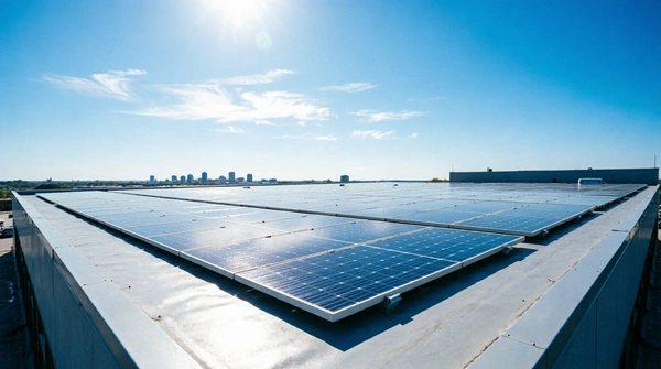 Paneles solares en edificio comercial
