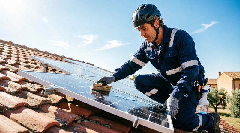 Técnico revisando paneles solares